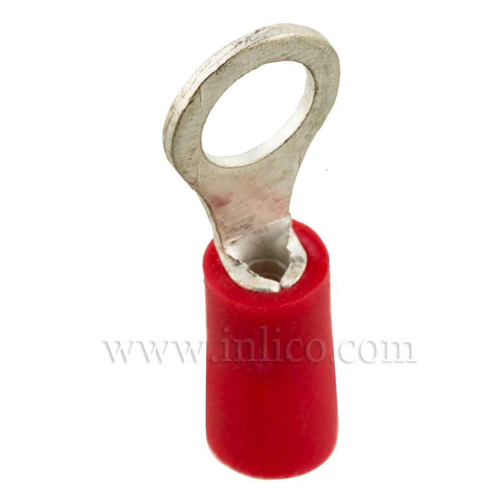 RING TERMINALS INSULATED RED FOR 0.5-1.5mm² CABLE. HOLE DIAMETER 5.3MM.UL APPROVED FILE NUMBER E492974