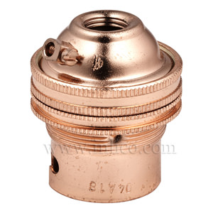 10MM B22 BRASS THREADED SKIRT LAMPHOLDER WITH SHADE RING BRIGHT COPPER FINISH UNSWITCHED SCREW TERMINALS EARTHED STANDARD BS EN 61184
