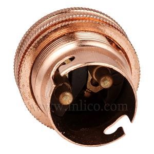 10MM B22 BRASS THREADED SKIRT LAMPHOLDER WITH SHADE RING BRIGHT COPPER FINISH UNSWITCHED SCREW TERMINALS EARTHED STANDARD BS EN 61184