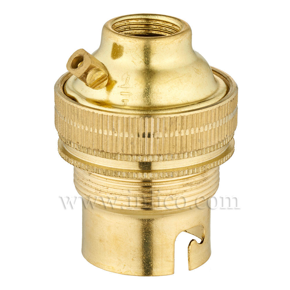 1/2" B22 BRASS THREADED SKIRT LAMPHOLDER WITH SHADE RING UNSWITCHED SCREW TERMINALS EARTHED STANDARD BS EN 61184. TOTAL HEIGHT 44.5MM