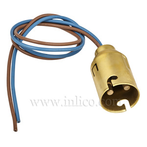 B22 BRASS FINISH LAMPHOLDER UNEARTHED WITH 16" BLUE AND BROWN 0.5MM CABLE