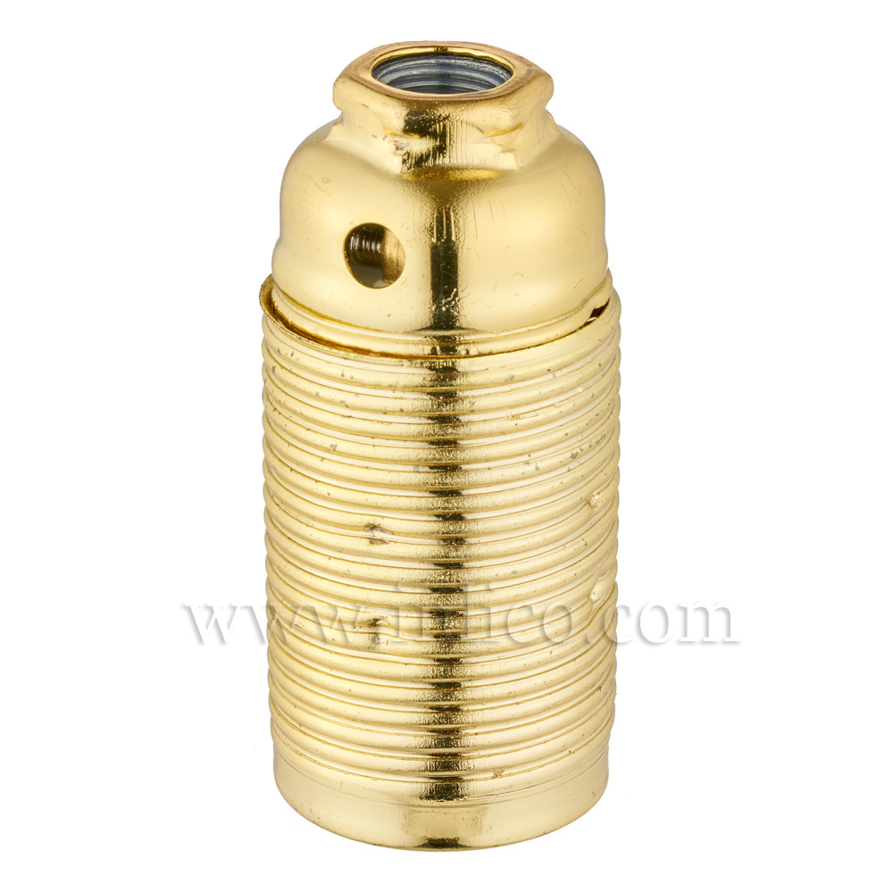 E14 METAL LAMPHOLDER BRASS PLATED  WITH THREADED SKIRT AND EARTHED DOME VDE APPROVED
APPROVAL ENEC05 TO BS EN 60238:2018:2004


