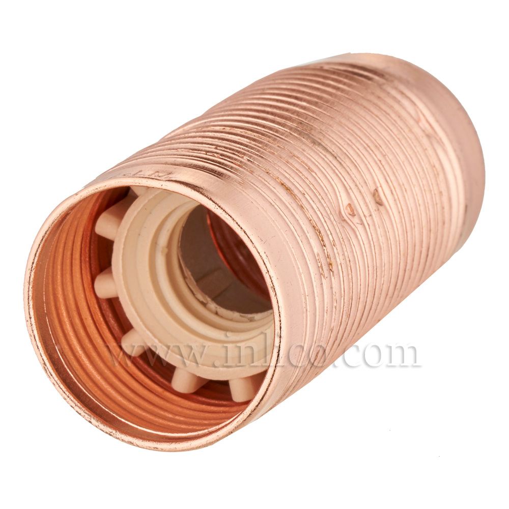 E14 METAL LAMPHOLDER BRIGHT COPPER  WITH THREADED SKIRT AND EARTHED DOME VDE APPROVED
APPROVAL ENEC05 TO BS EN 60238:2018