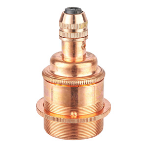 E27 BRASS BRIGHT COPPER PLATED LAMPHOLDER FULLY THREADED SKIRT M10 X 1 ENTRY WITH EARTH + 1 BRIGHT COPPER PLATED BRASS SHADE RING  EN 60238:2004 + C11:2005 +A1:2008 + COPPER PLATED COMPRESSION CORDGRIP  (SEPARATE)