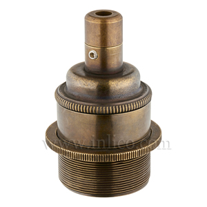 E27 BRASS OLD ENGLISH ANTIQUE LAMPHOLDER FULLY THREADED SKIRT M10 X 1 ENTRY WITH EARTH + 1 OLD ENGLISH BRASS SHADE RING EN 60238:2004 + C11:2005 +A1:2008 + 5.706.A.OE SIDE LOCKING CORDGRIP (UNASSEMBLED)