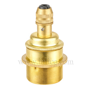 E27 BRASS LAMPHOLDER FULLY THREADED SKIRT M10 X 1 ENTRY WITH EARTH + 1 BRASS SHADE RING EN 60238:2004 + C11:2005 +A1:2008 + RAW BRASS COMPRESSION CORDGRIP (SEPARATE)