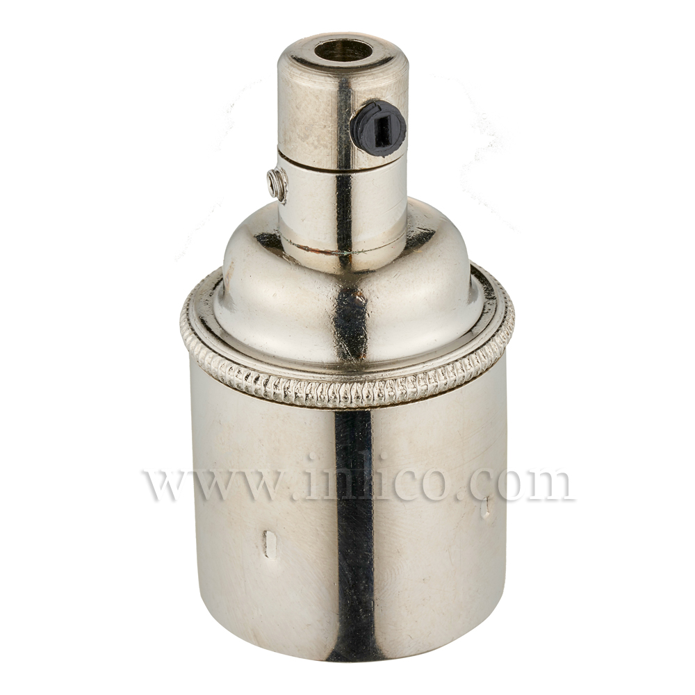E27 BRASS NICKEL PLATED LAMPHOLDER PLAIN SKIRT M10 X 1 ENTRY WITH EARTH EN 60238:2004 + C11:2005 +A1:2008 + 5.706.A.NKL SIDE LOCKING CORD GRIP (SEPARATE)