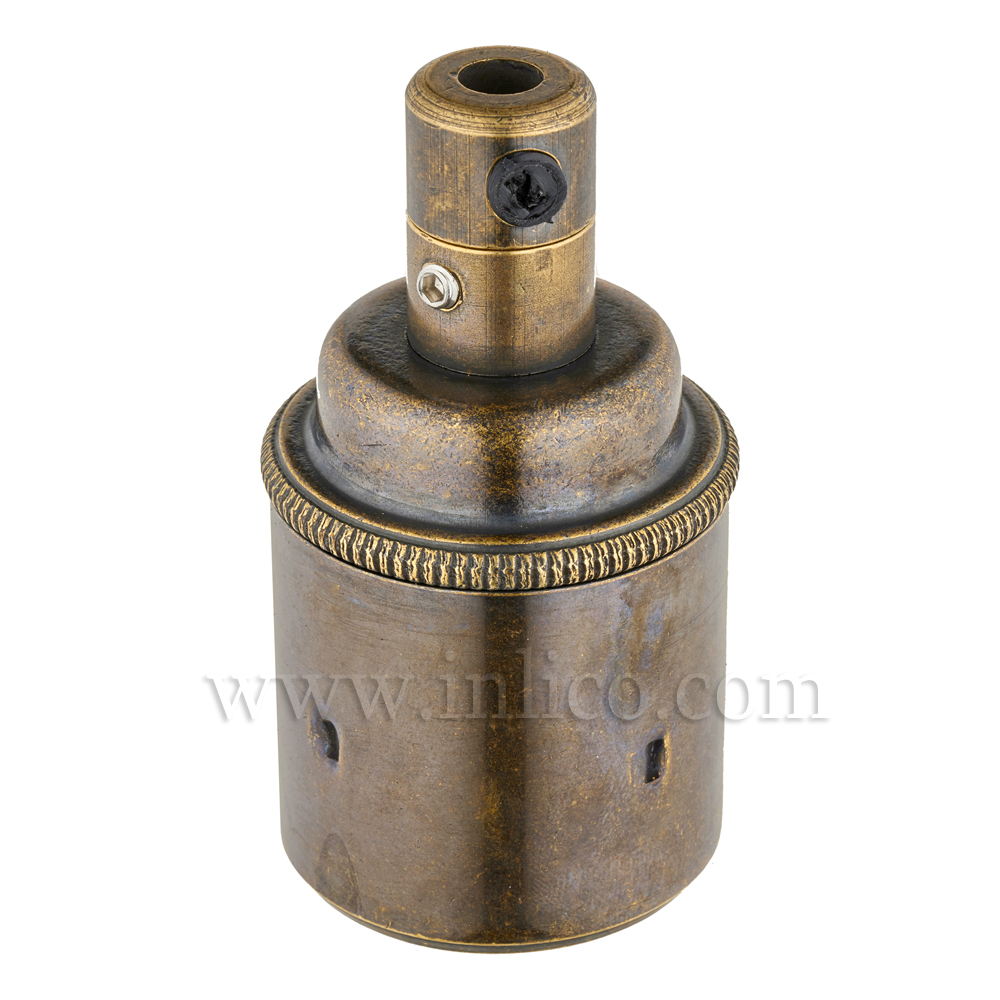 E27 BRASS OLD ENGLISH ANTIQUE LAMPHOLDER PLAIN SKIRT M10 X 1 ENTRY WITH EARTH EN 60238:2004 + C11:2005 +A1:2008 + 5.706.A.OE SIDE LOCKING CORDGRIP (SEPARATE)