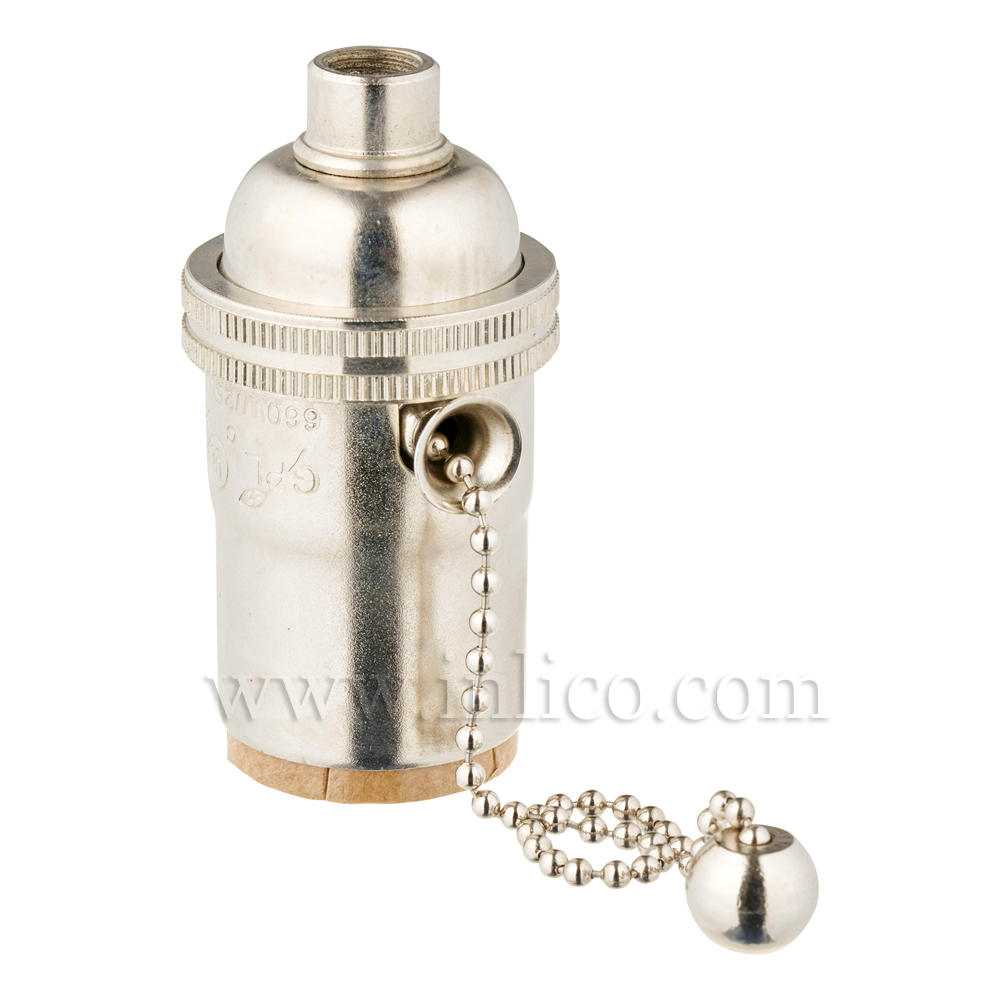 NICKEL PLATED BRASS E26 L/HLDR WITH PULL CHAIN SWITCH UL APROVED E227063