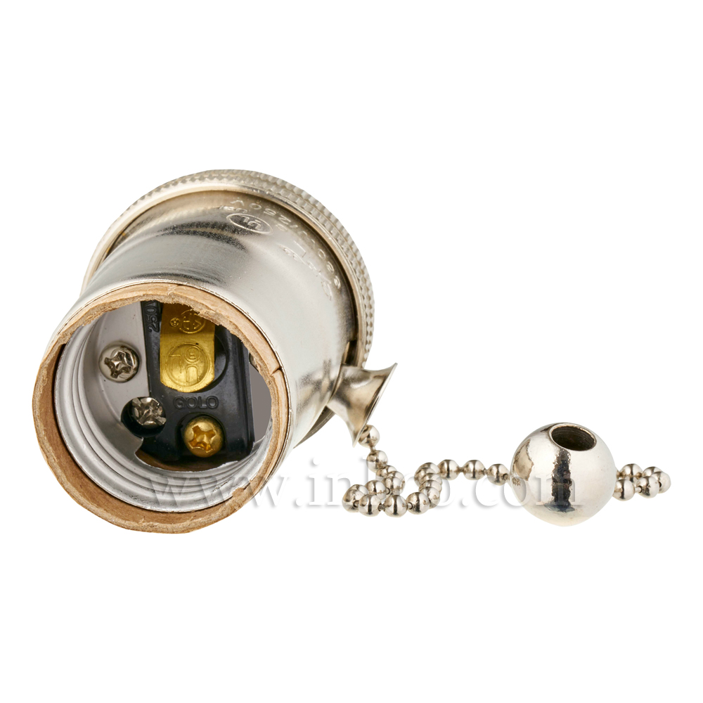 NICKEL PLATED BRASS E26 L/HLDR WITH PULL CHAIN SWITCH UL APROVED E227063