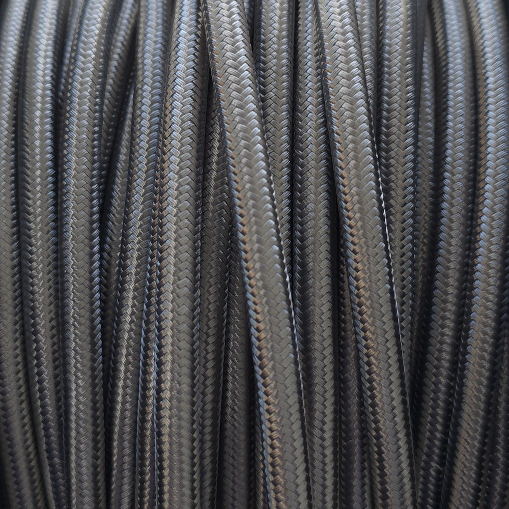 3x0.75MM FABRIC COVERED CABLE DARK GREY 3 X 0.75MM ROUND PVC/PVC FLEXIBLE CABLE COVERED IN  SILK RAYON BRAIDED SLEEVE 
HO3VV-F BS5025:2011 (50M REEL)