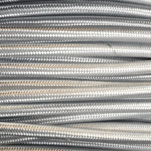 3x0.75MM FABRIC COVERED CABLE LIGHT SILVER 3 X 0.75MM ROUND PVC/PVC FLEXIBLE CABLE COVERED IN  SILK RAYON BRAIDED SLEEVE HO3VV-F BS5025:2011