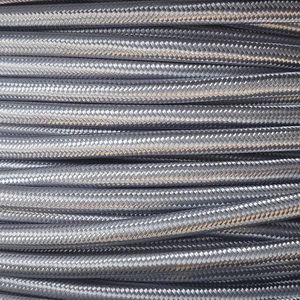 3x0.75MM FABRIC COVERED CABLE SILVER 3 X 0.75MM ROUND PVC/PVC FLEXIBLE CABLE COVERED IN  SILK RAYON BRAIDED SLEEVE 
HO3VV-F BS5025:2011 (50MT REELS)