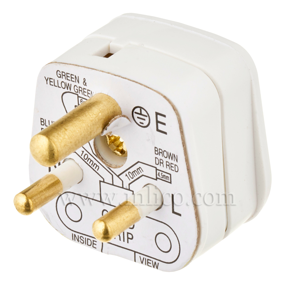 2A 3 ROUND PIN PLUG UNFUSED WHITE STANDARD BS946:1950