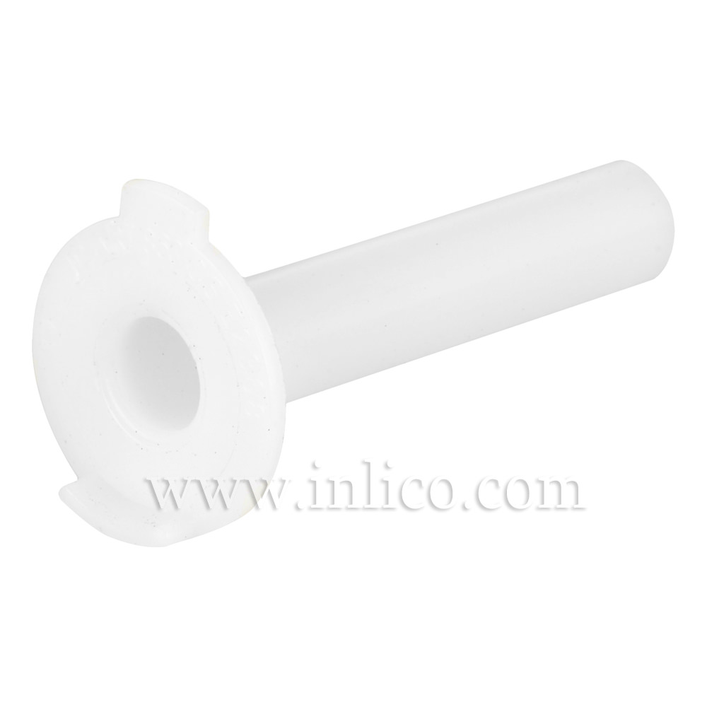 CABLE ISOLATOR FOR E14/B15 LAMPHOLDER WITH ANTI-ROTATION TAG 16MM OD X 35MM LONG SHANK PLASTIC WHITE (863)