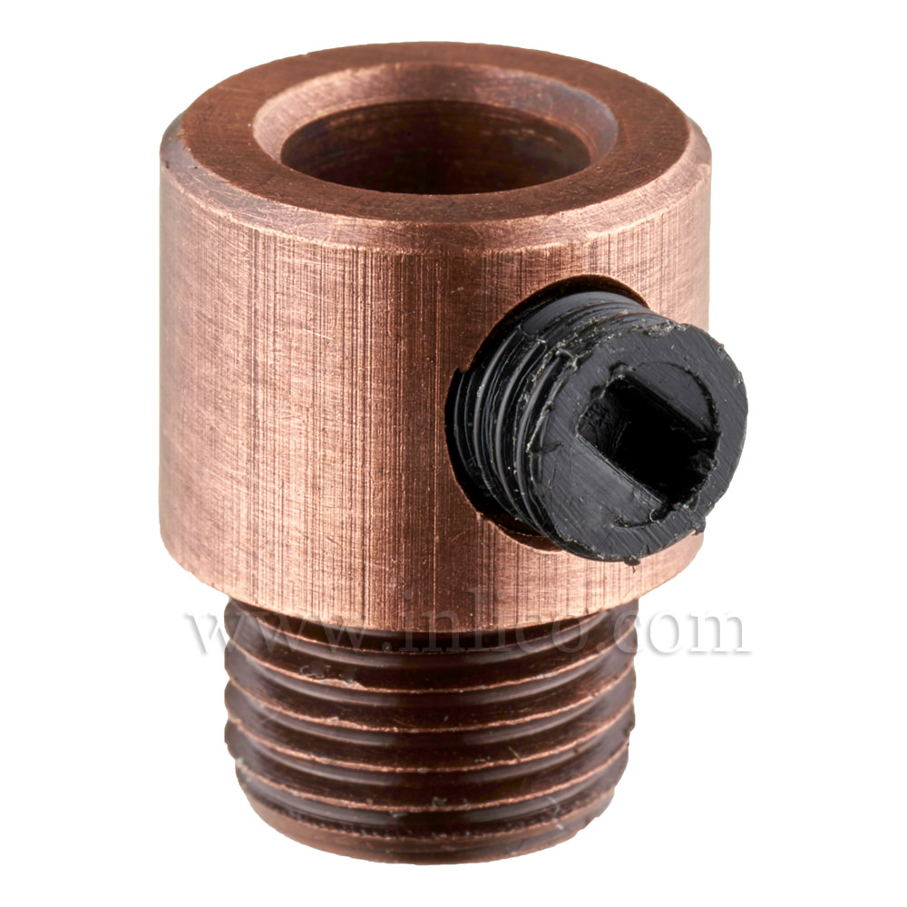 M10X1 CORDGRIP MALE BRASS WITH ANTIQUE COPPER FINISH AND  BLACK PLASTIC M6 X 6.5MM GRUBSCREW



