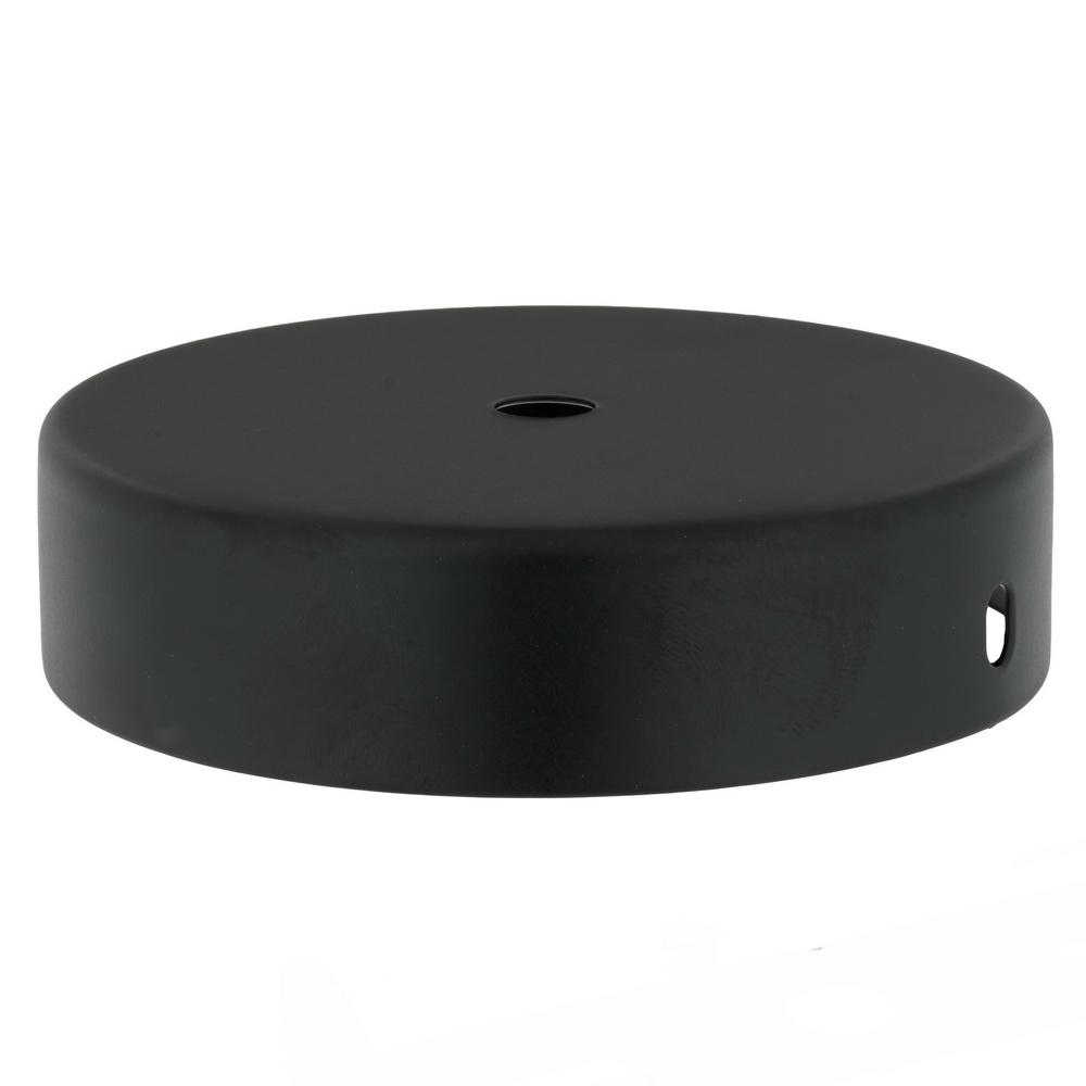 BLACK P/COAT STEEL CEILING CUP 100MM DIA. X 25MM 10.5MM CENTRE HOLE & M4 SIDE HOLES FOR FIXING BRACKET