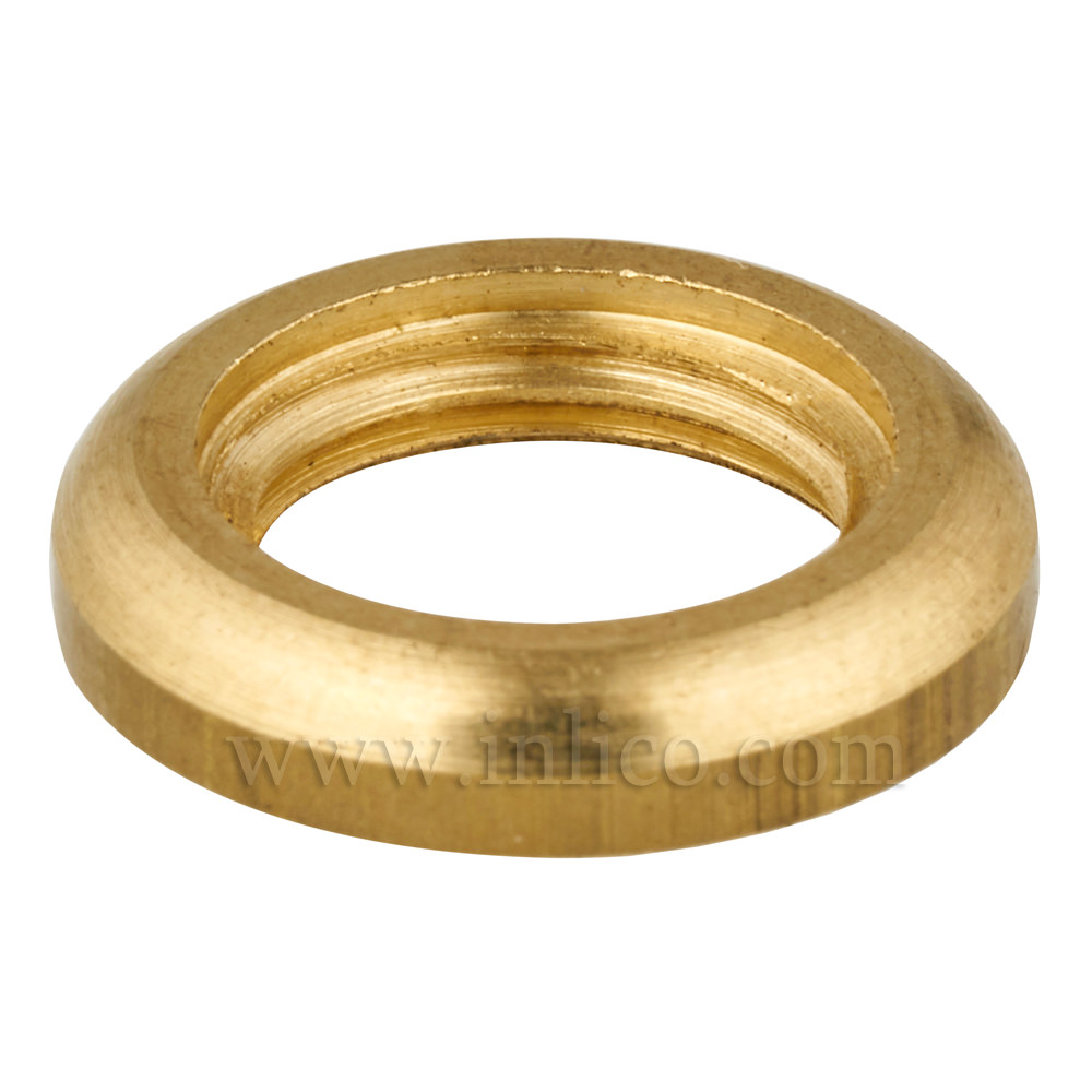 BEVELLED BRASS RING NUT M10 X1 3MM THICK 15MM DIAMETER. STRAIGHT SIDED WITH BEVELLED TOP EDGE