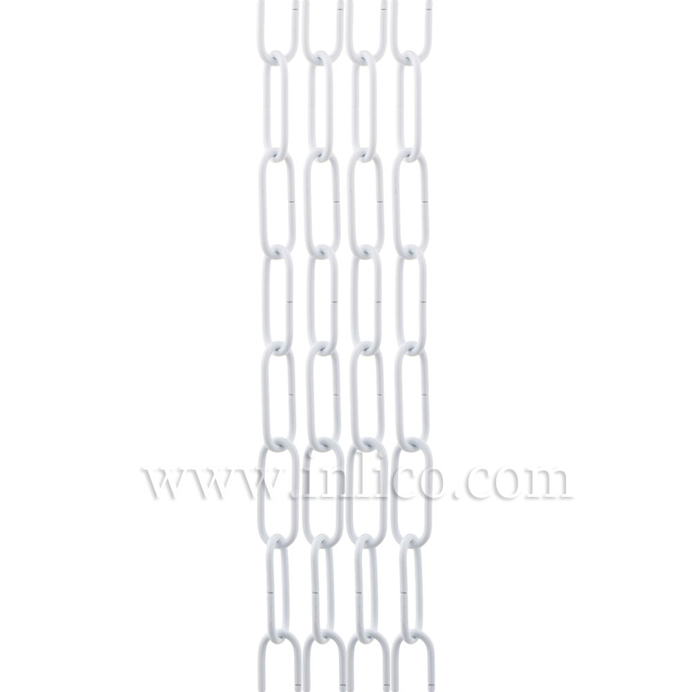 WHITE POWDER COATED SUSPENSION CHAIN 2.8mm WIRE GAUGE 33 x 10mm LINK (Internal)-  stocked in 10 metre hanks