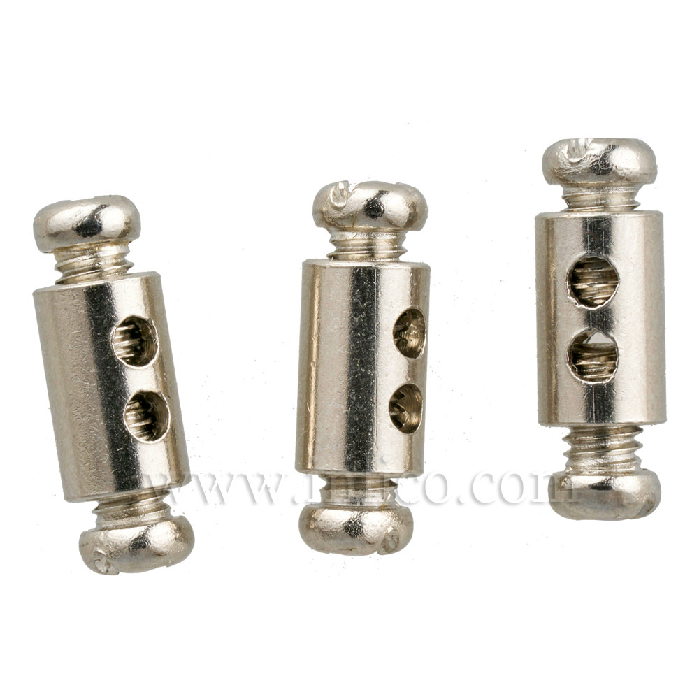 DOUBLE END STOP FOR SUSPENSION CABLE UP TO 2mm STEEL WIRE TWO SCREW FIXING NICKEL PLATED BRASS 12mmx9mm