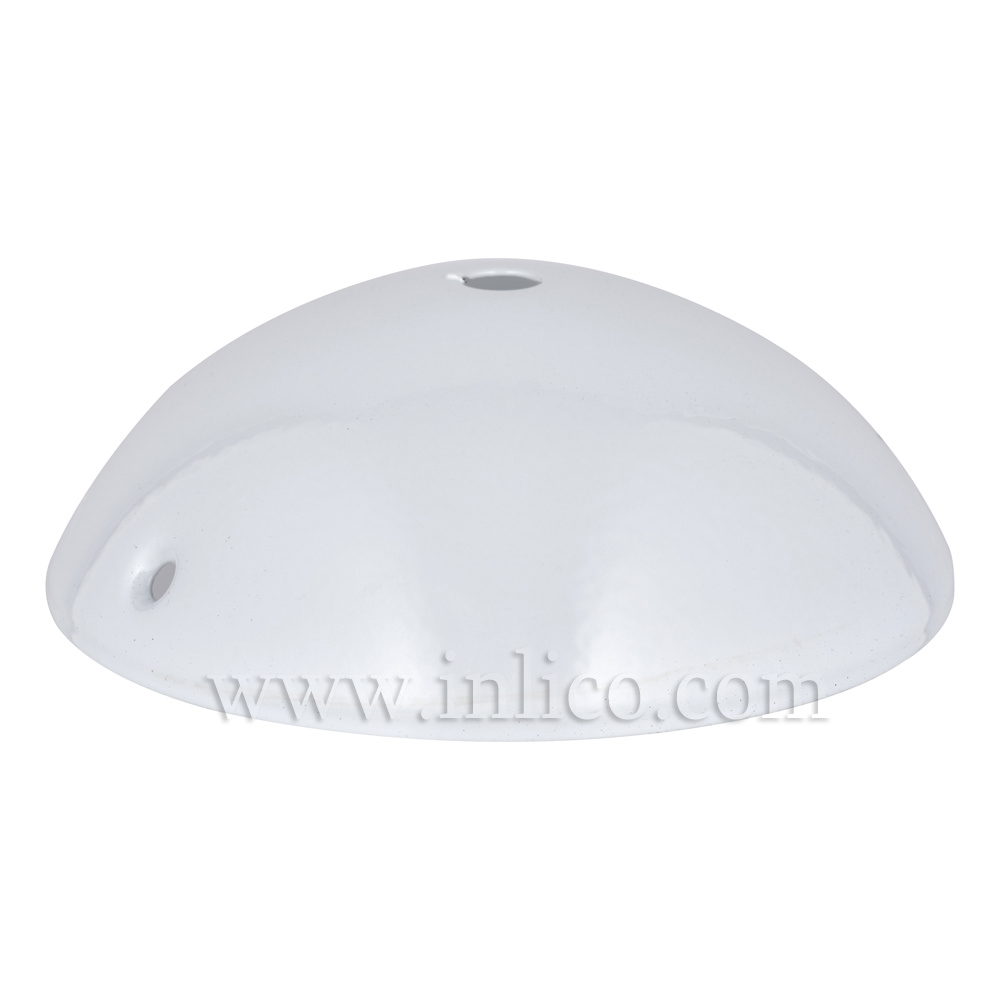 WHITE P/COAT STEEL HALF ROUND CEILING CUP120mm x 40mm WITH10.5mm CENTRE HOLE AND M4 SIDE HOLES FOR FIXING BRACKET