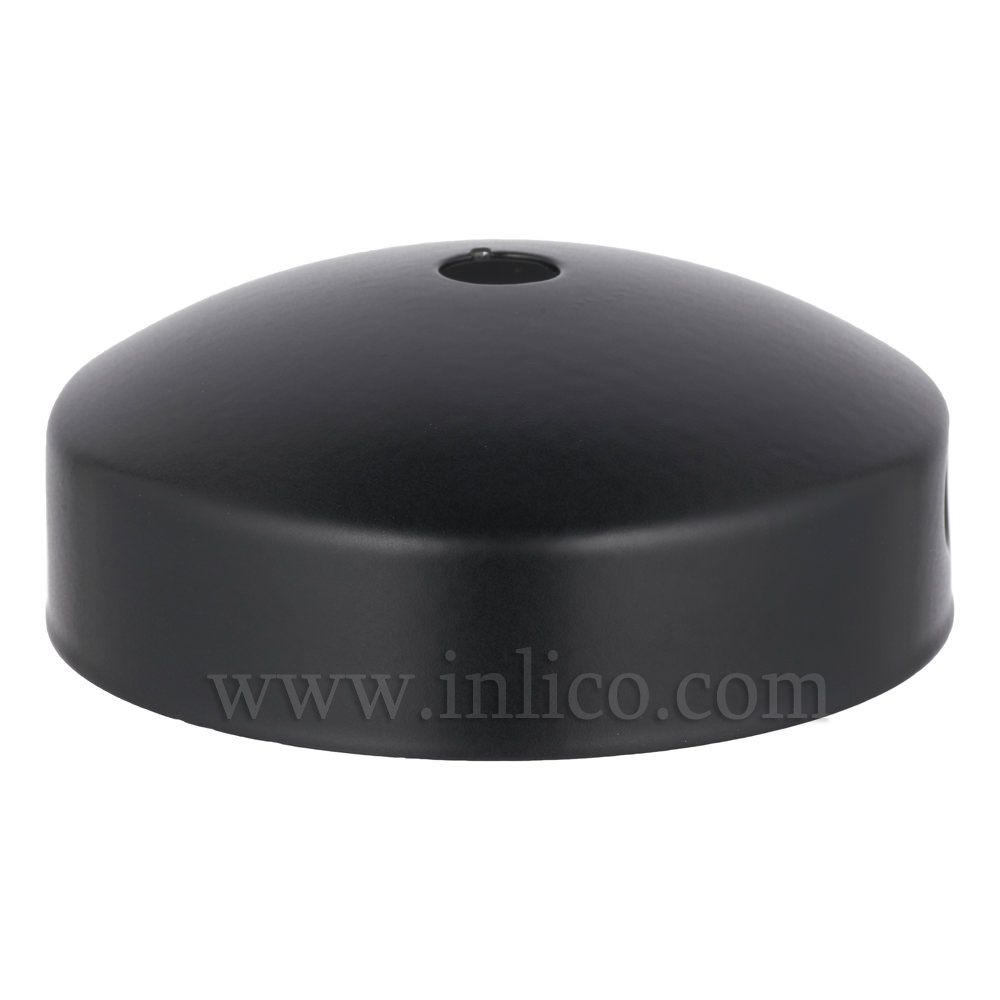 BLACK P/COAT STEEL DOMED CEILING CUP 80mm X 31mm WITH 10.5mm CENTRE HOLE AND M4 SIDE HOLES FOR FIXING BRACKET
