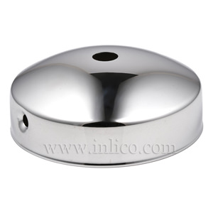 CHROME PLATED STEEL DOMED CEILING CUP 80mm X 31mm WITH 10.5mm CENTRE HOLE AND M4 SIDE HOLES FOR FIXING BRACKET