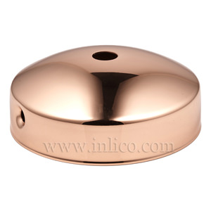 COPPER PLATED STEEL DOMED CEILING CUP 80mm X 31mm WITH 10.5mm CENTRE HOLE AND M4 SIDE HOLES FOR FIXING BRACKET