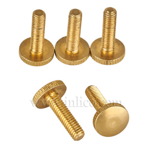 BRASS SCREW M4 X 15mm FOR CEILING CUPS OR GALLERIES. KNURLED HEAD DIAMETER 10mm