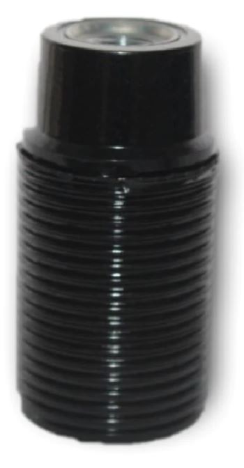 E12 BLACK BAKELITE LAMPHOLDER THREE PART WITH E12 INSERT FULLY THREADED SKIRT AND EARTHED METAL THREADED ENTRY DOME  UL APPROVED FILE NUMBER E329778