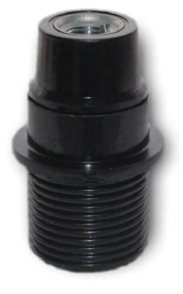 E12 BLACK BAKELITE LAMPHOLDER THREE PART WITH E12 INSERT HALF THREADED SKIRT AND METAL THREADED ENTRY DOME  UL APPROVED FILE NUMBER E304097 (25 in box)