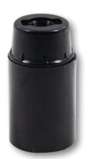 E12 BLACK BAKELITE LAMPHOLDER THREE PART WITH E12 INSERT PLAIN SKIRT AND PLASTIC THREADED ENTRY DOME  UL APPROVED FILE NUMBER E304097