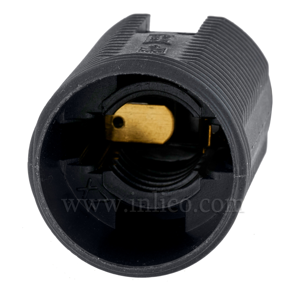 E14 FULLY THREADED SKIRT T210 BLACK LAMPHOLDER WITH PUSH FIT TERMINALS
THERMOPLASTIC 
APPROVAL ENEC05 TO BS EN 60238:2018:2004