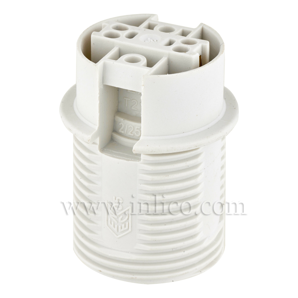 E14 HALF THREADED SKIRT T210 WHITE LAMPHOLDER WITH PUSH FIT TERMINALS
THERMOPLASTIC 
APPROVAL ENEC05 TO BS EN 60238:2018:2004