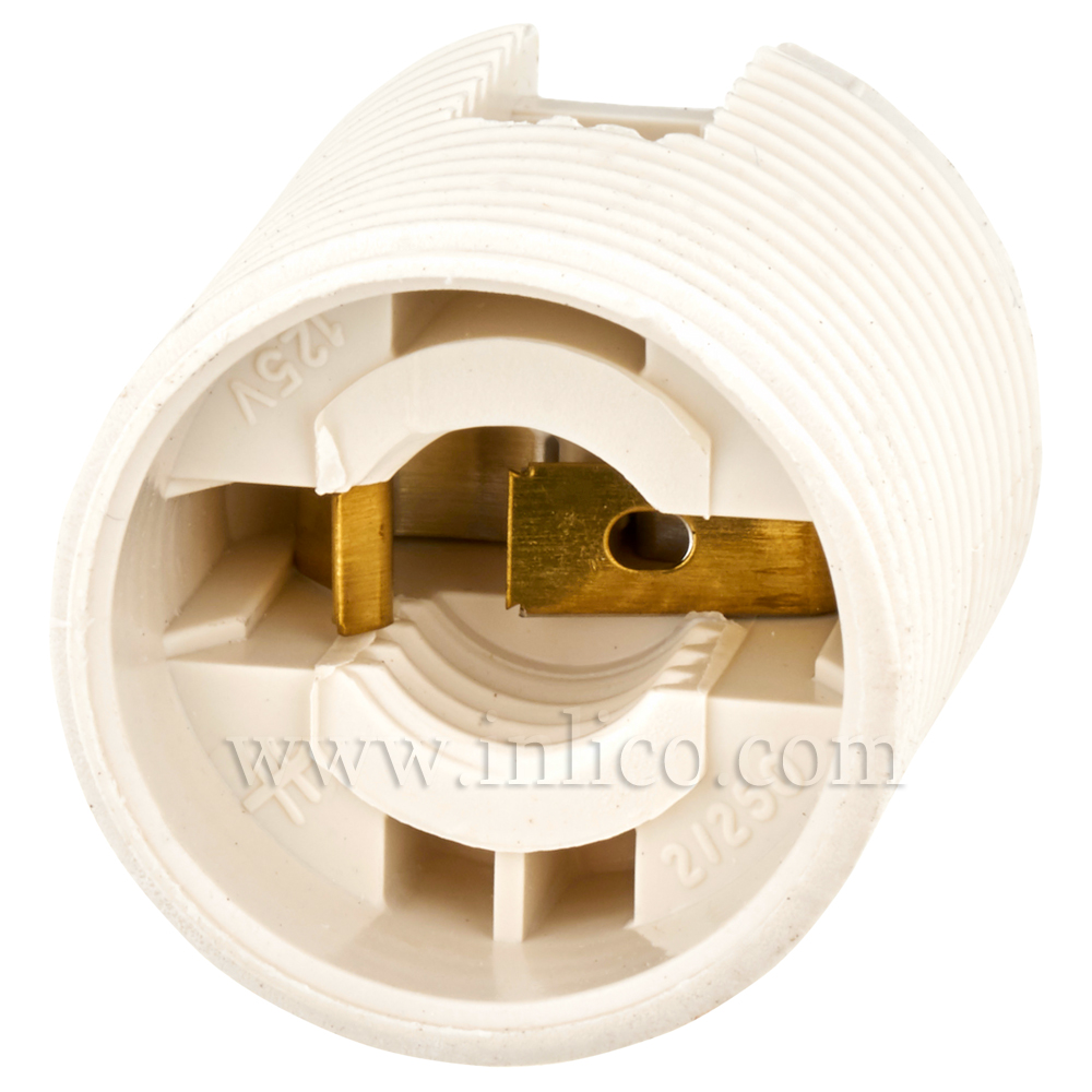 E12 FULLY THREADED SKIRT T210 WHITE LAMPHOLDER WITH PUSH FIT TERMINALS THERMOPLASTIC 
     