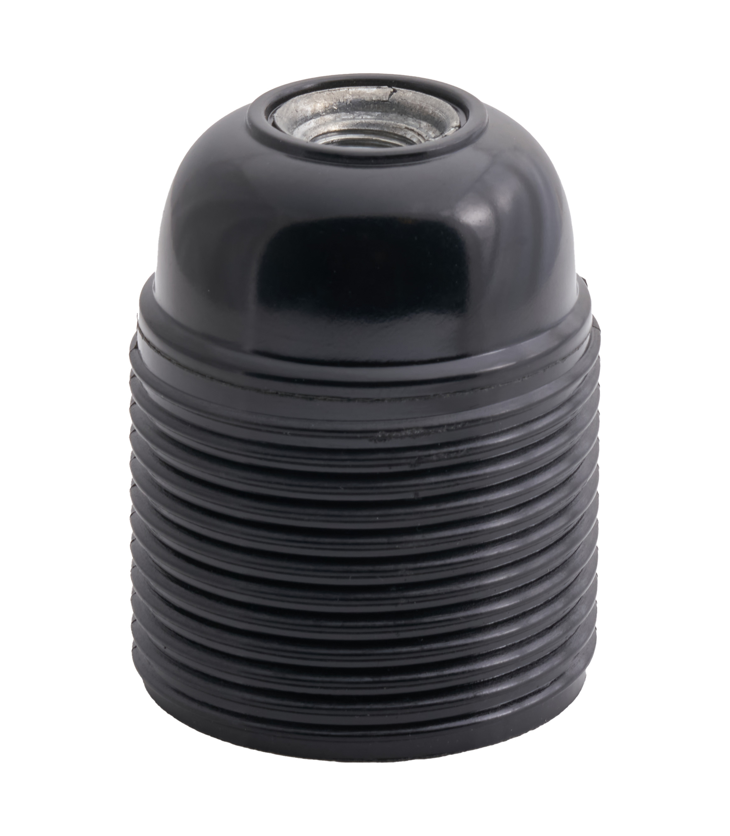 E26 BLACK BAKELITE LAMPHOLDER THREE PART WITH E26 INSERT FULLY THREADED SKIRT AND EARTHED METAL THREADED ENTRY DOME  UL APPROVED FILE NUMBER E255576 (25 in box)