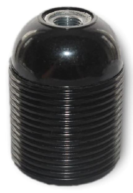 E26 BLACK BAKELITE LAMPHOLDER THREE PART WITH E26 INSERT FULLY THREADED SKIRT AND EARTHE METAL THREADED ENTRY DOME  UL APPROVED FILE NUMBER E255576