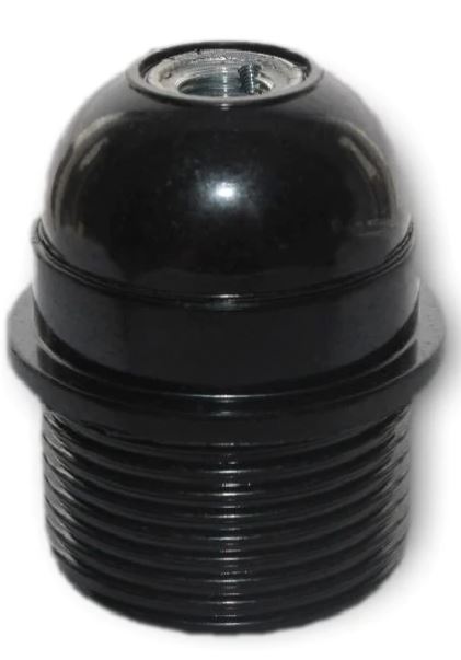 E26 BLACK BAKELITE LAMPHOLDER THREE PART WITH E26 INSERT HALF THREADED SKIRT AND METAL THREADED ENTRY DOME  UL APPROVED FILE NUMBER E255576