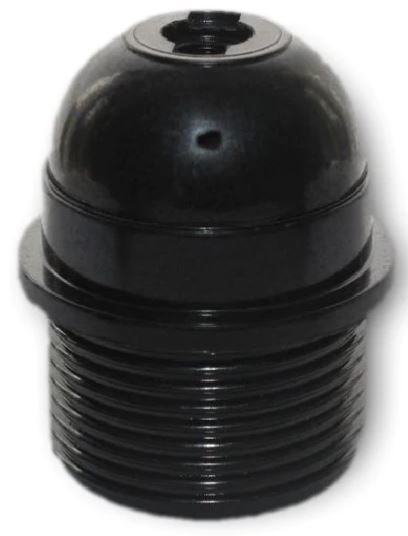 E26 BLACK BAKELITE LAMPHOLDER THREE PART WITH E26 INSERT HALF THREADED SKIRT AND PLASTIC THREADED ENTRY DOME  UL APPROVED FILE NUMBER E255576