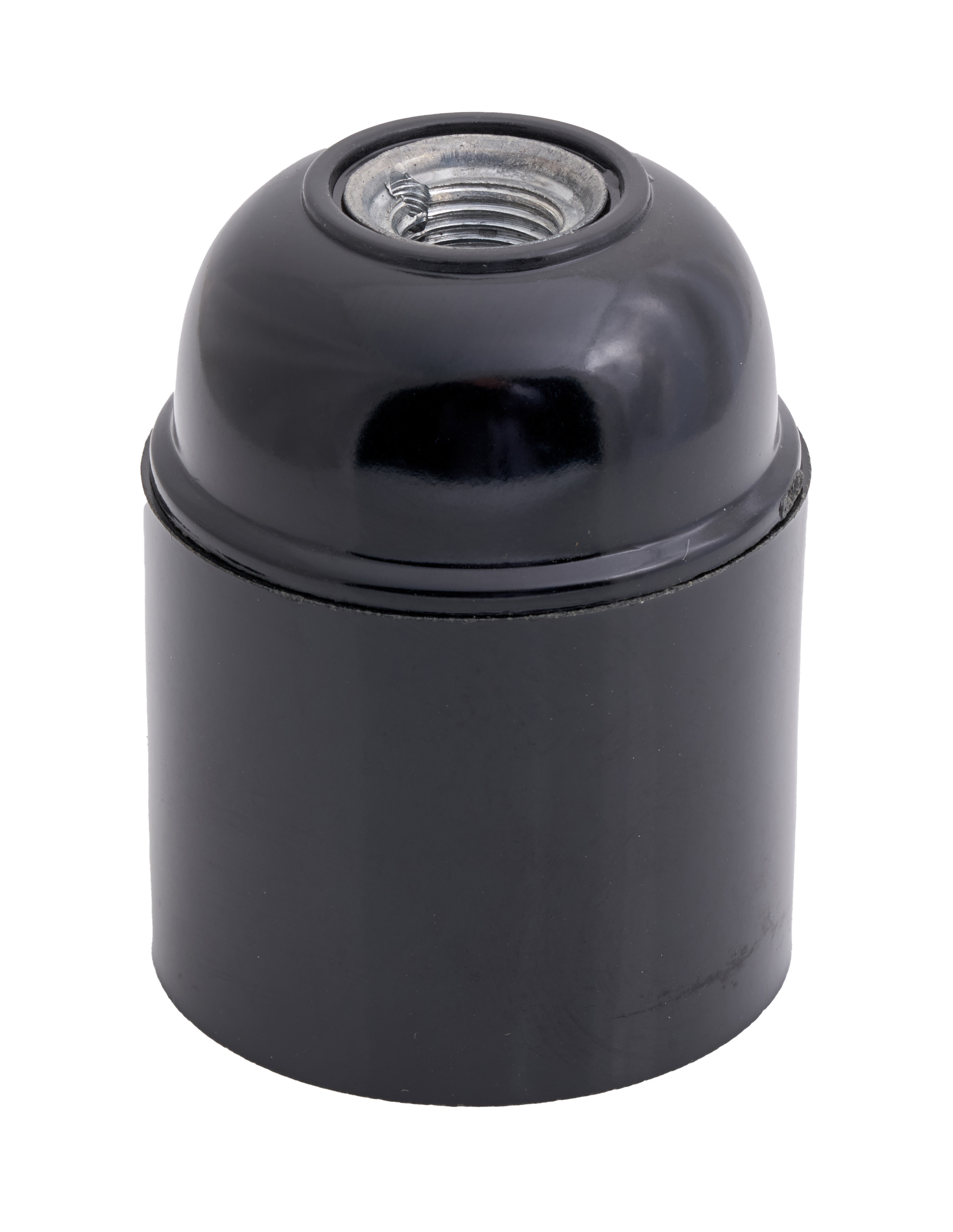 E26 BLACK BAKELITE LAMPHOLDER THREE PART WITH E26 INSERT PLAIN SKIRT AND EARTHED METAL THREADED ENTRY DOME  UL APPROVED FILE NUMBER E255576 (25 in box)