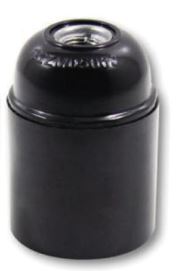 E26 BLACK BAKELITE LAMPHOLDER THREE PART WITH E26 INSERT PLAIN SKIRT AND METAL THREADED ENTRY DOME  UL APPROVED FILE NUMBER E255576 (25 in box)