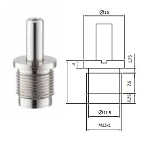 SUSPENSION CLUTCH NICKEL PLATED BRASS 15MM DIA. X 30.5MM M13 X 1 THREAD WITH SAFETY CAP