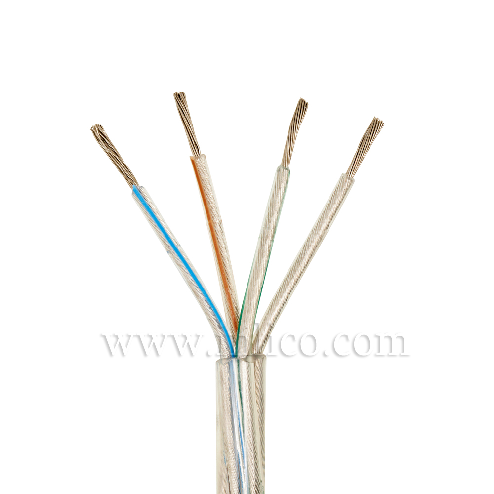 Clear Cable 4 core x 0.75mm Inners in transparent PVC Tinned Copper Conductors CEI 20-20 BT 72/23 CEE and 93/69 CEE (200m reel)