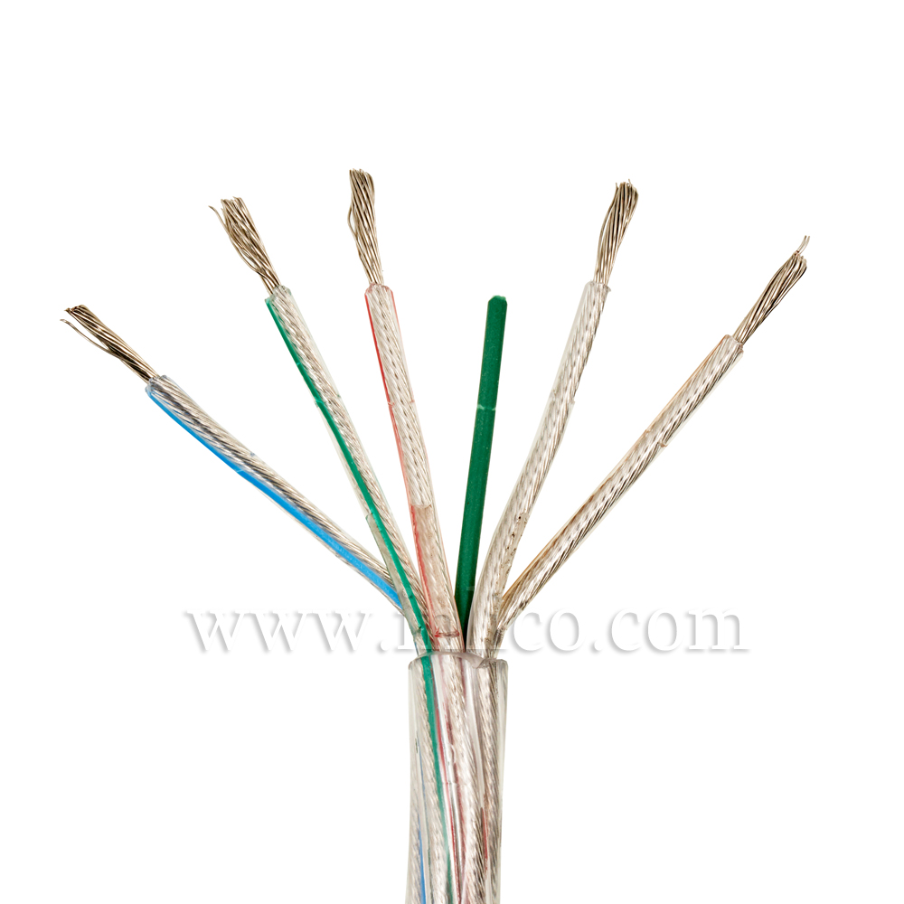 Clear Cable 5 core x 0.75mm Inners in transparent PVC Tinned Copper Conductors.  CEI 20-20 BT 72/23 CEE and 93/69 CEE.  (100M reel )
